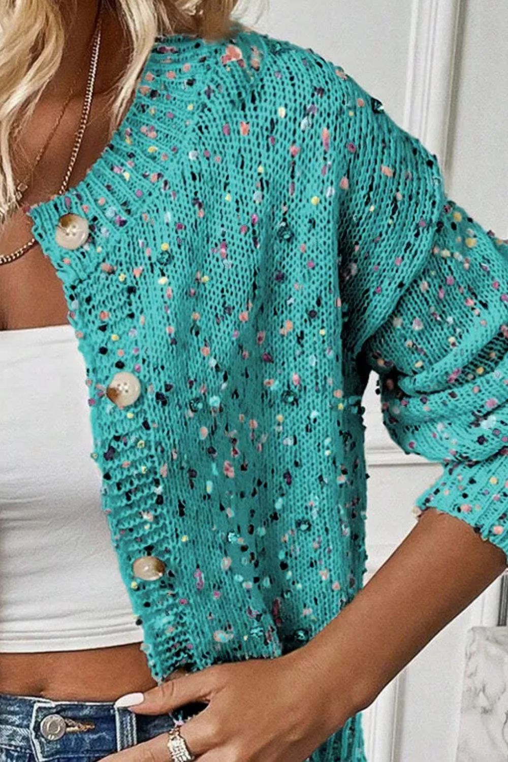 Jasmine Confetti Sparkle Button Front Cardigan