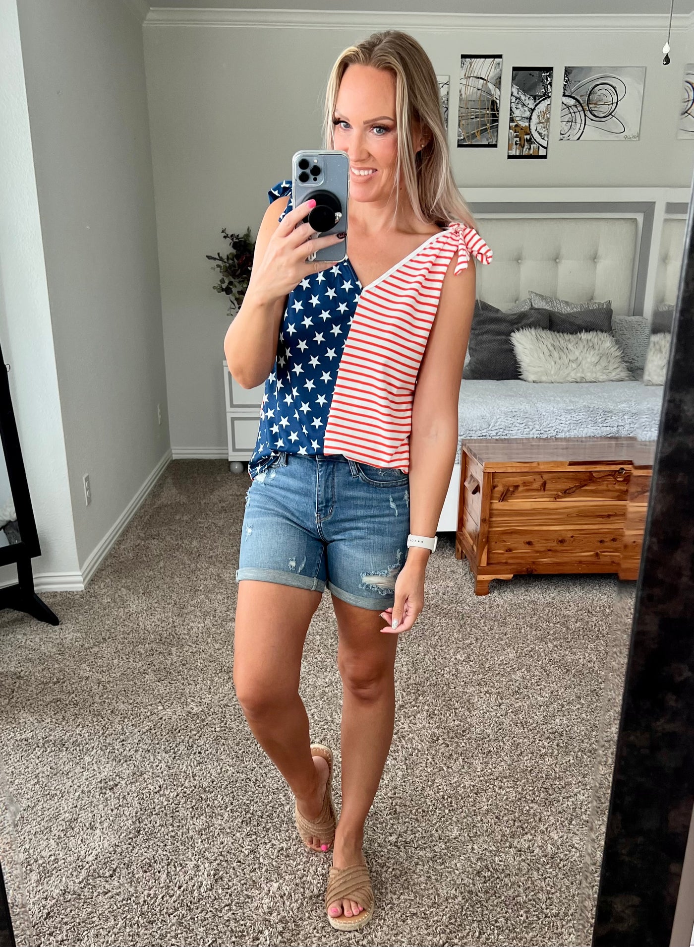 Stars and Stripes Tie Shoulder Tank