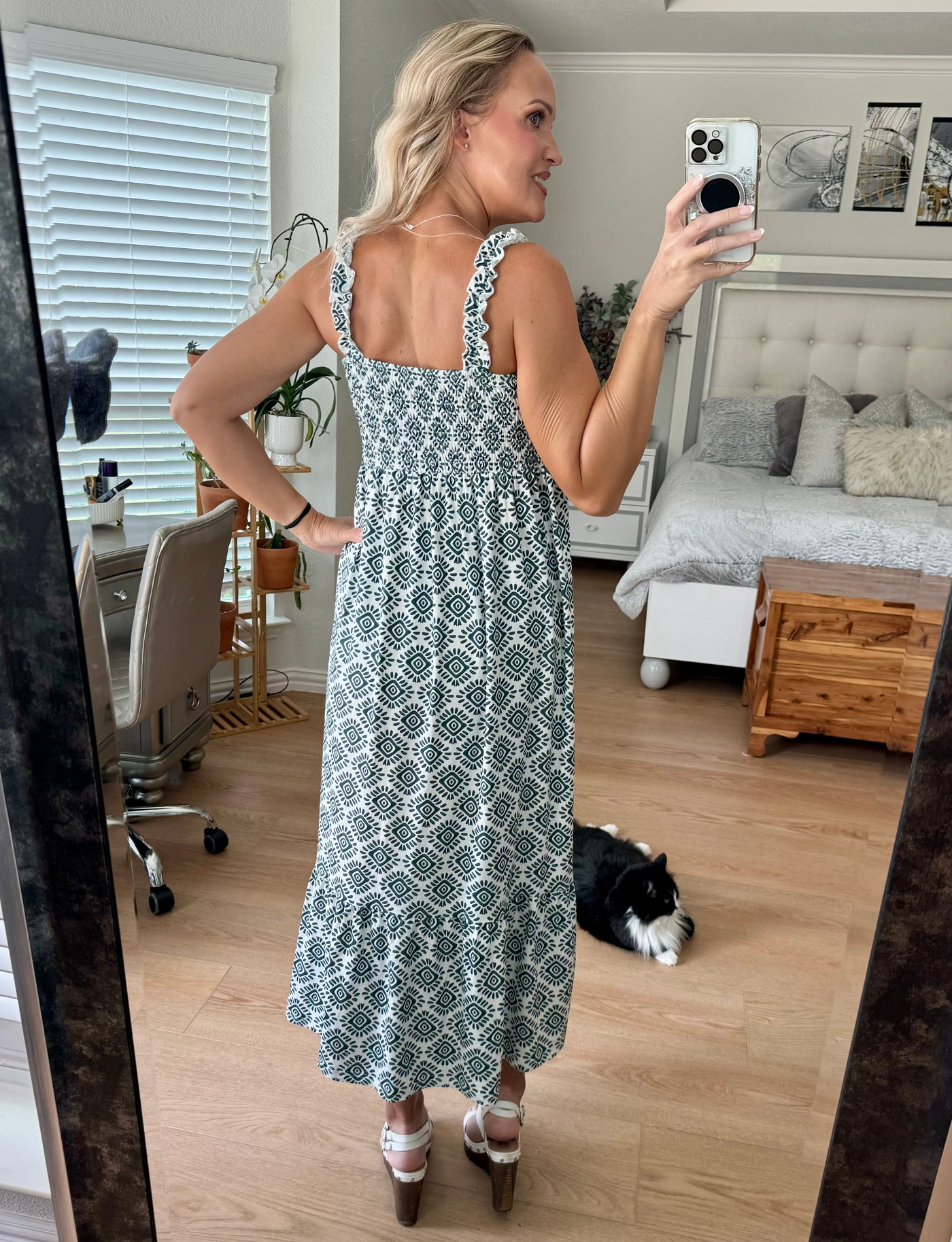 Kenleigh Smocked Printed Square Neck Sleeveless Maxi Dress