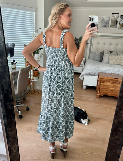 Kenleigh Smocked Printed Square Neck Sleeveless Maxi Dress