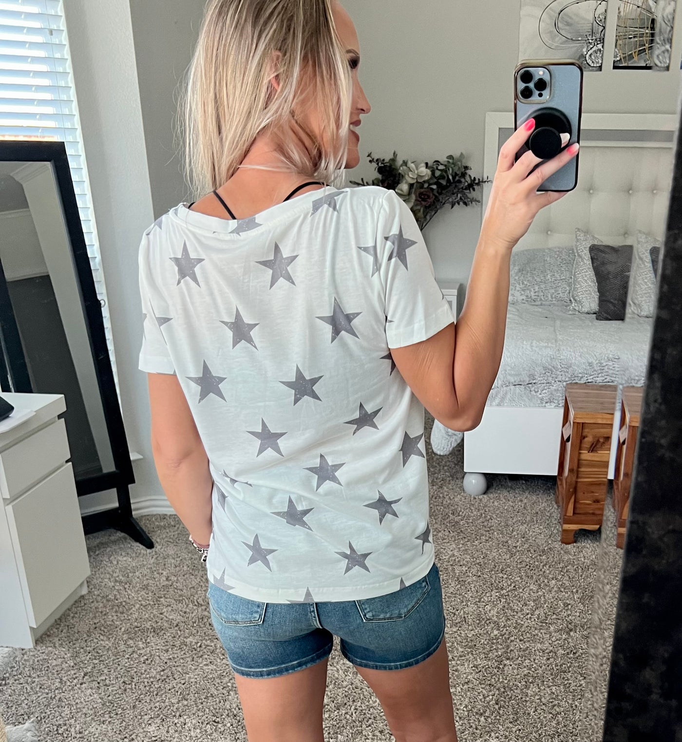 Star Print Round Neck Short Sleeve Top