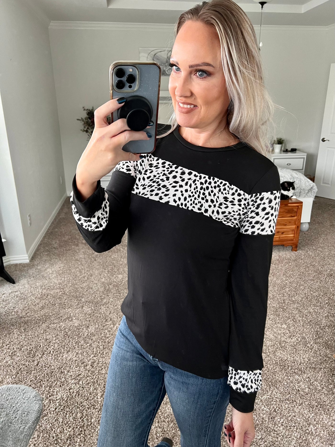 Lana Leopard Stripe Long Sleeved Top