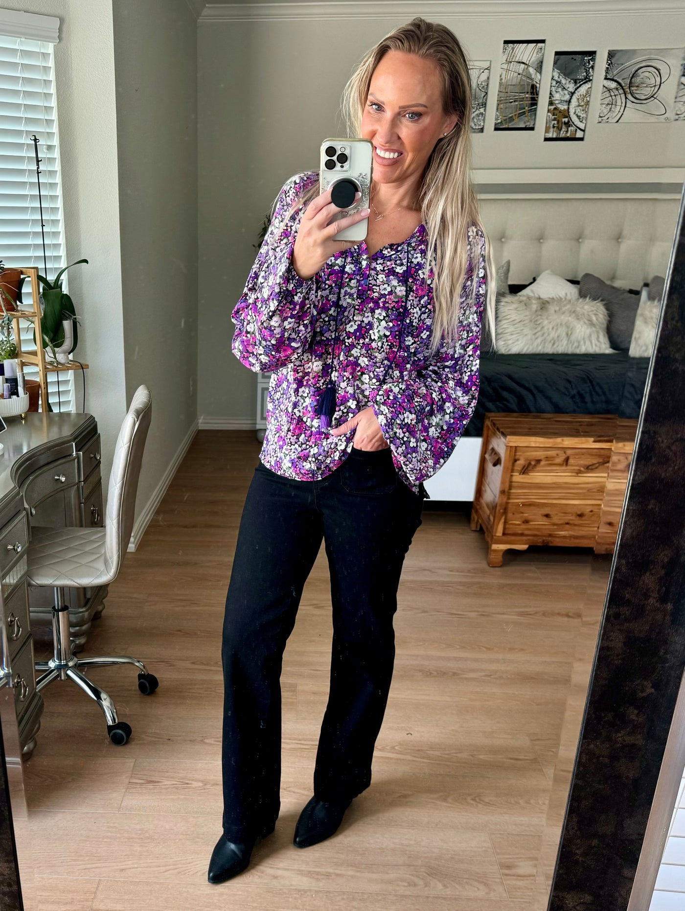 Jenna Floral Tie Neck Long Sleeve Blouse