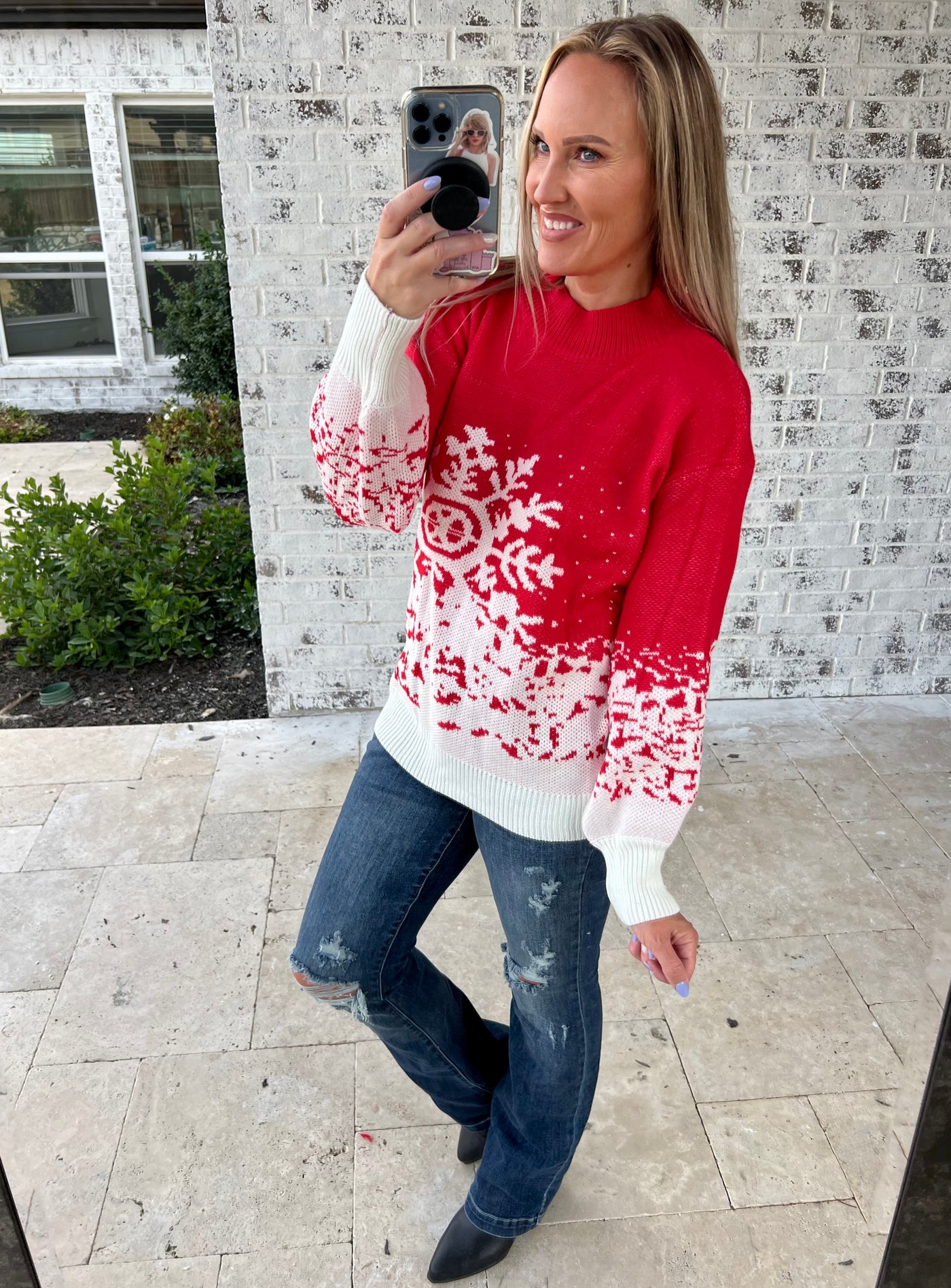 Merry Snowflakes Mock Neck Winter Sweater