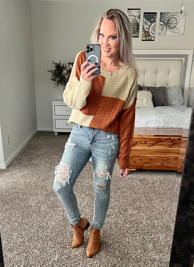 Charlene Color Block Mixed Knit Sweater