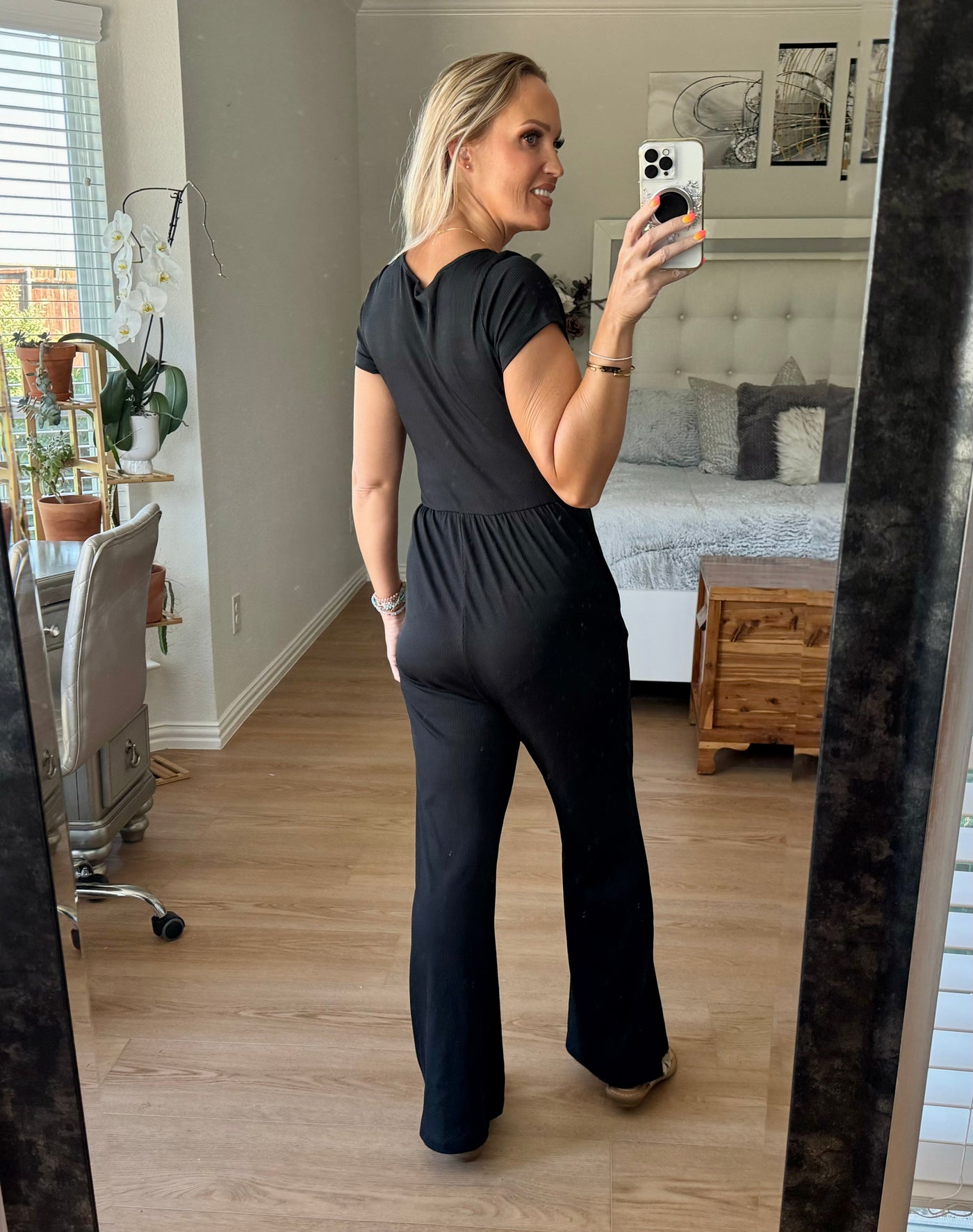 Chelsea Square Neck Short Sleeve Wide Leg Jumpsuit