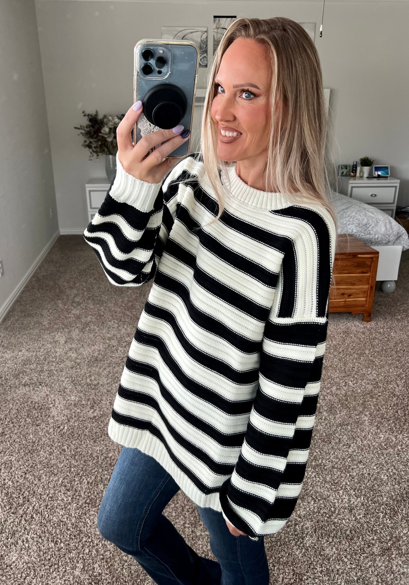 Jacqueline Striped Dropped Shoulder Oversized Sweater