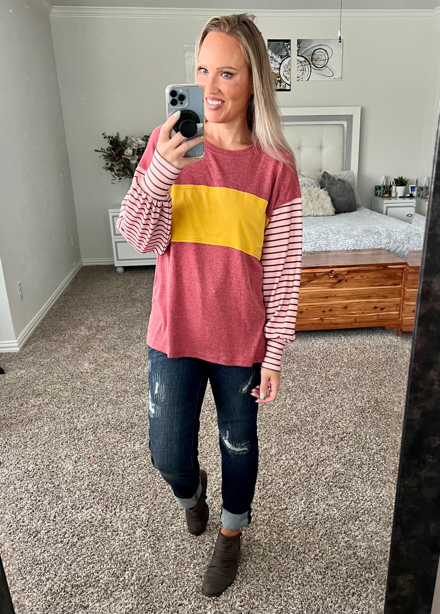 Rochelle Oversized Color Block Dropped Shoulder Long Sleeved Top