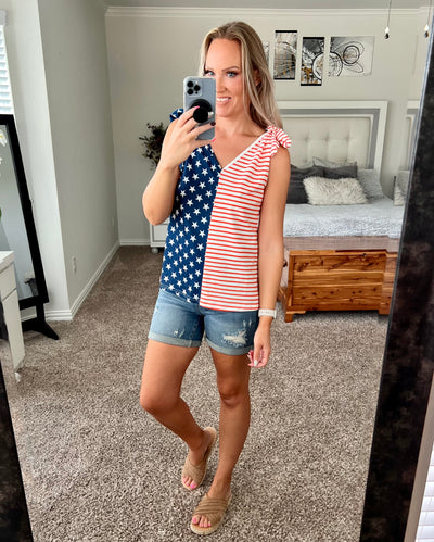 Stars and Stripes Tie Shoulder Tank