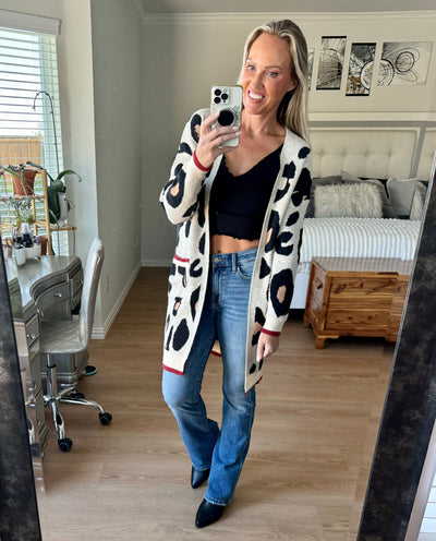 Lisa Leopard Open Front Long Sleeve Cardigan