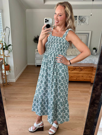 Kenleigh Smocked Printed Square Neck Sleeveless Maxi Dress