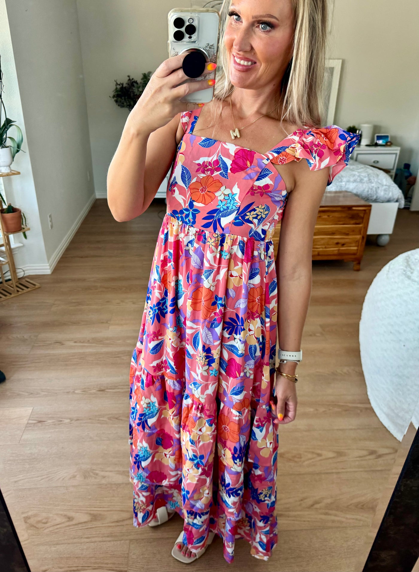 Tre Tiered Ruffled Floral Sleeveless Maxi Dress