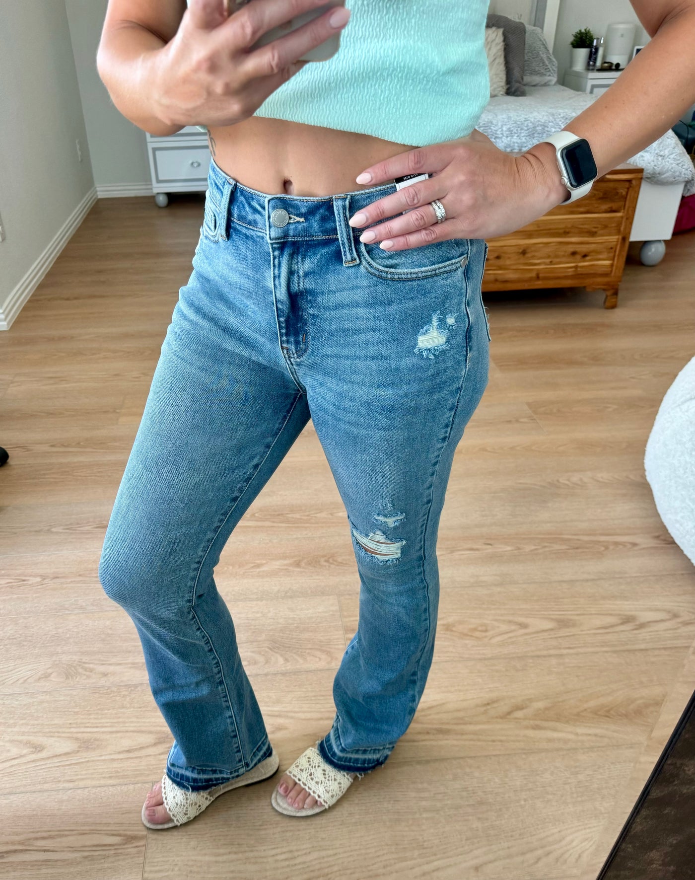 Jenna Mid Rise Destroyed Hem Distressed Judy Blue Jeans