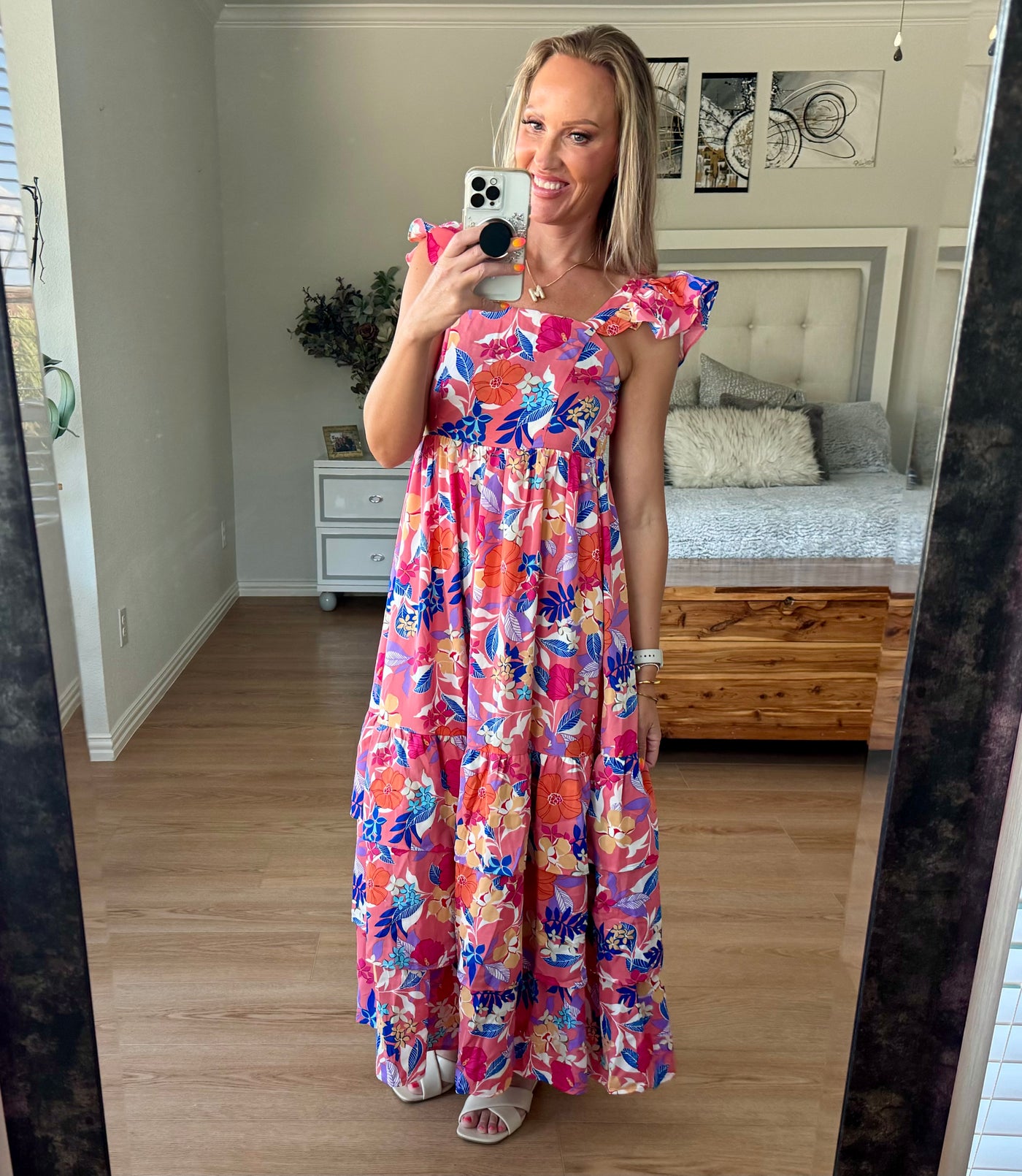 Tre Tiered Ruffled Floral Sleeveless Maxi Dress