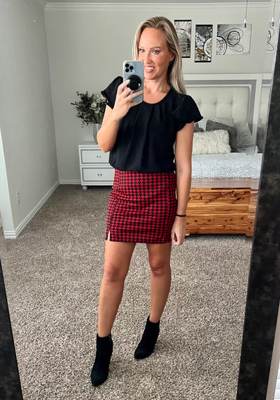 Holly Houndstooth Slit Mini Skirt