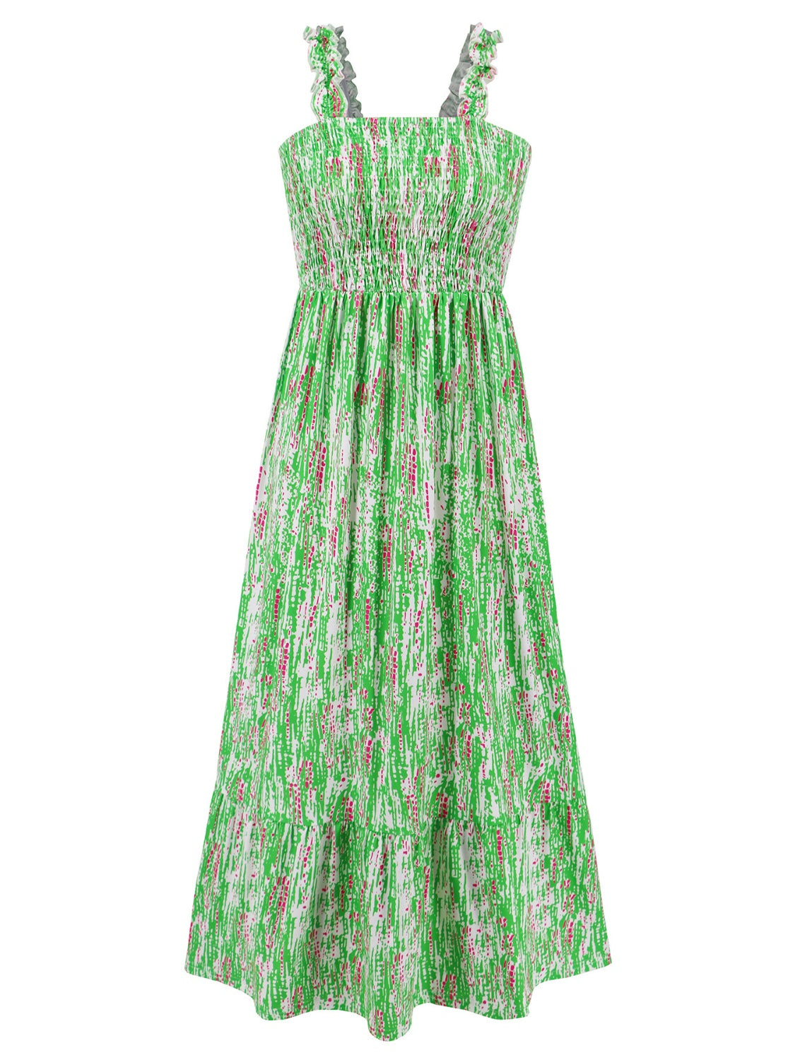 Kenleigh Smocked Printed Square Neck Sleeveless Maxi Dress