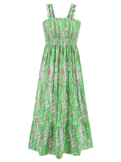 Kenleigh Smocked Printed Square Neck Sleeveless Maxi Dress