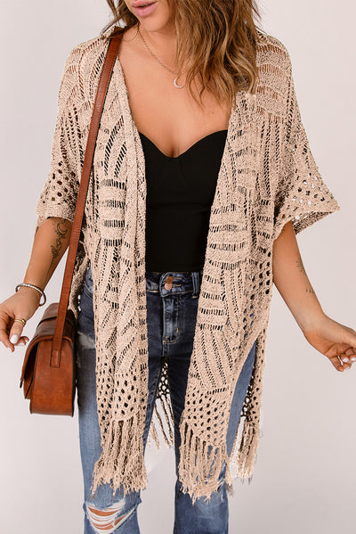 Erica Open Knit Fringed Cardigan