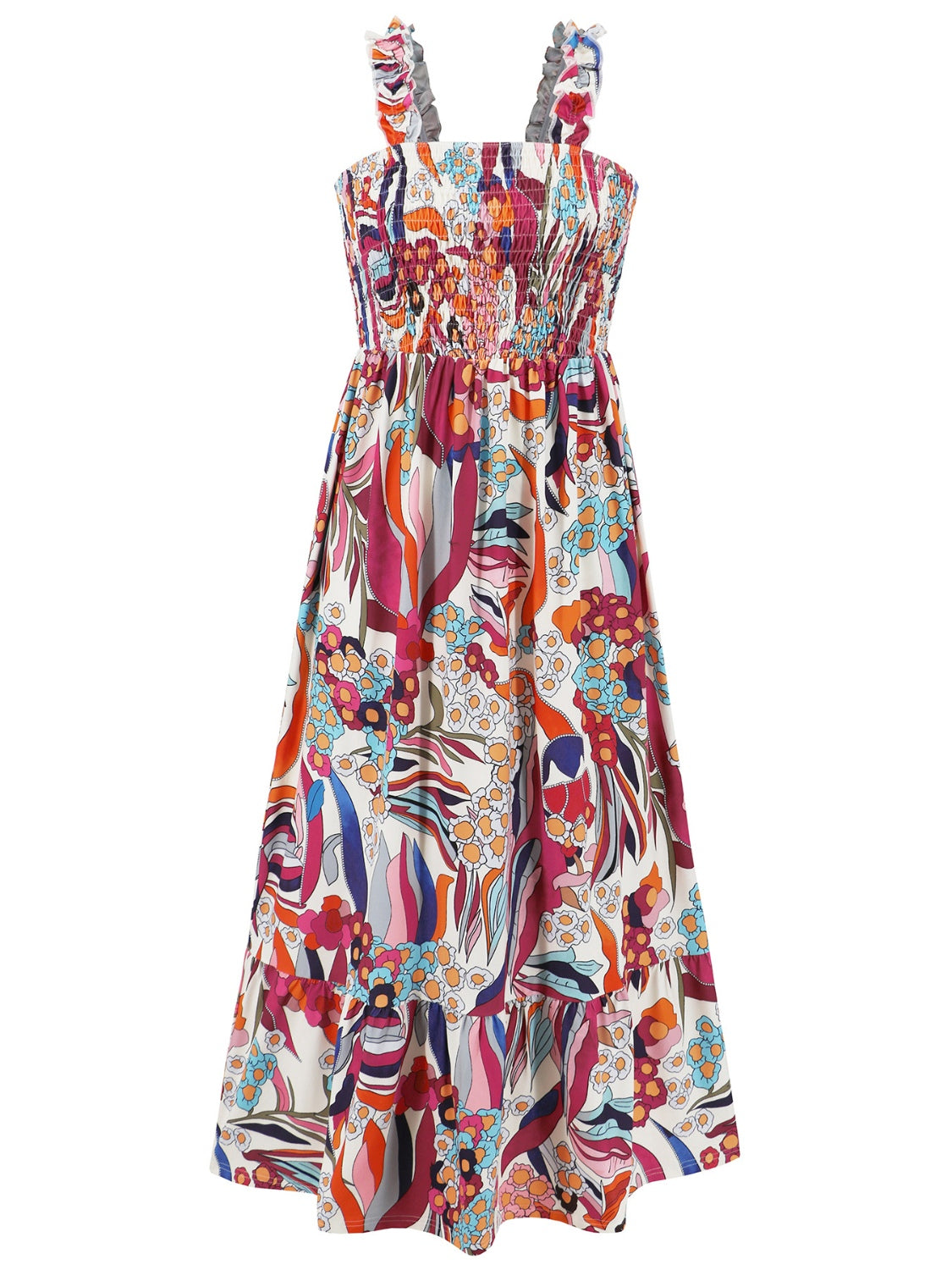 Kenleigh Smocked Printed Square Neck Sleeveless Maxi Dress