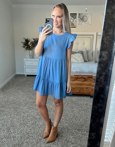 Chambray Cap Sleeved Dress