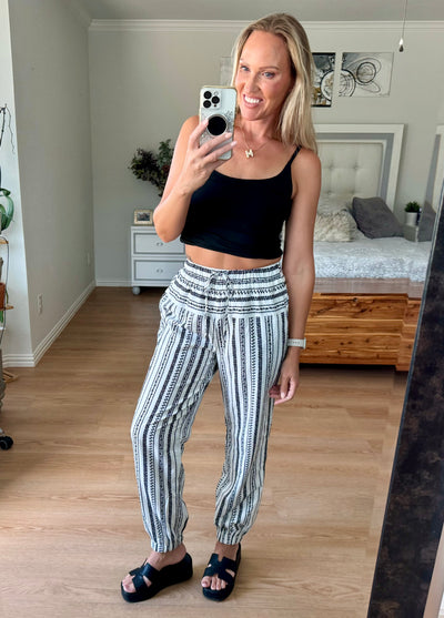 Casey Striped Elastic Waist Jogger Pants