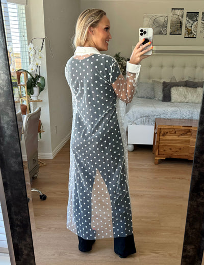 Christa Polka Dot Long Sleeve Sheer Longline Top