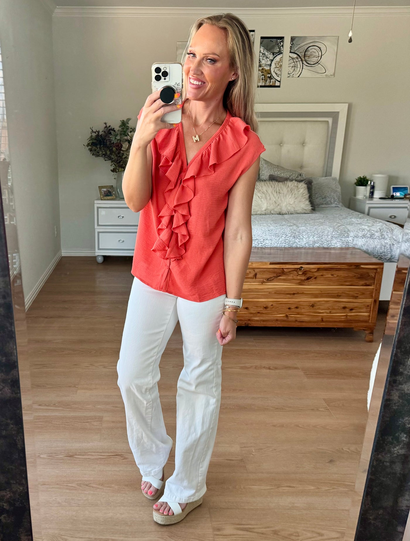 Gina Ruffled V-Neck Button Up Blouse