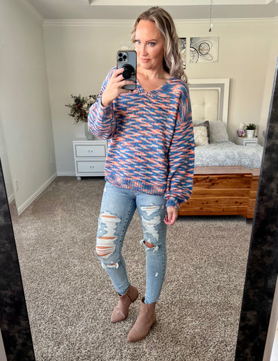 Haley Mixed Color Knit V Neck Sweater