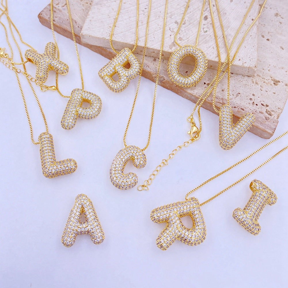 Gold Sparkle Bubble Letter Necklace V-Z