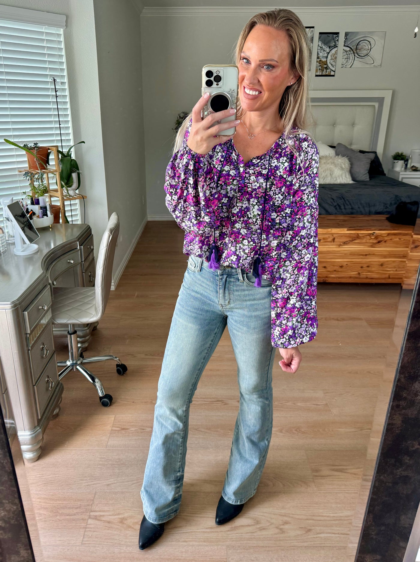 Jenna Floral Tie Neck Long Sleeve Blouse