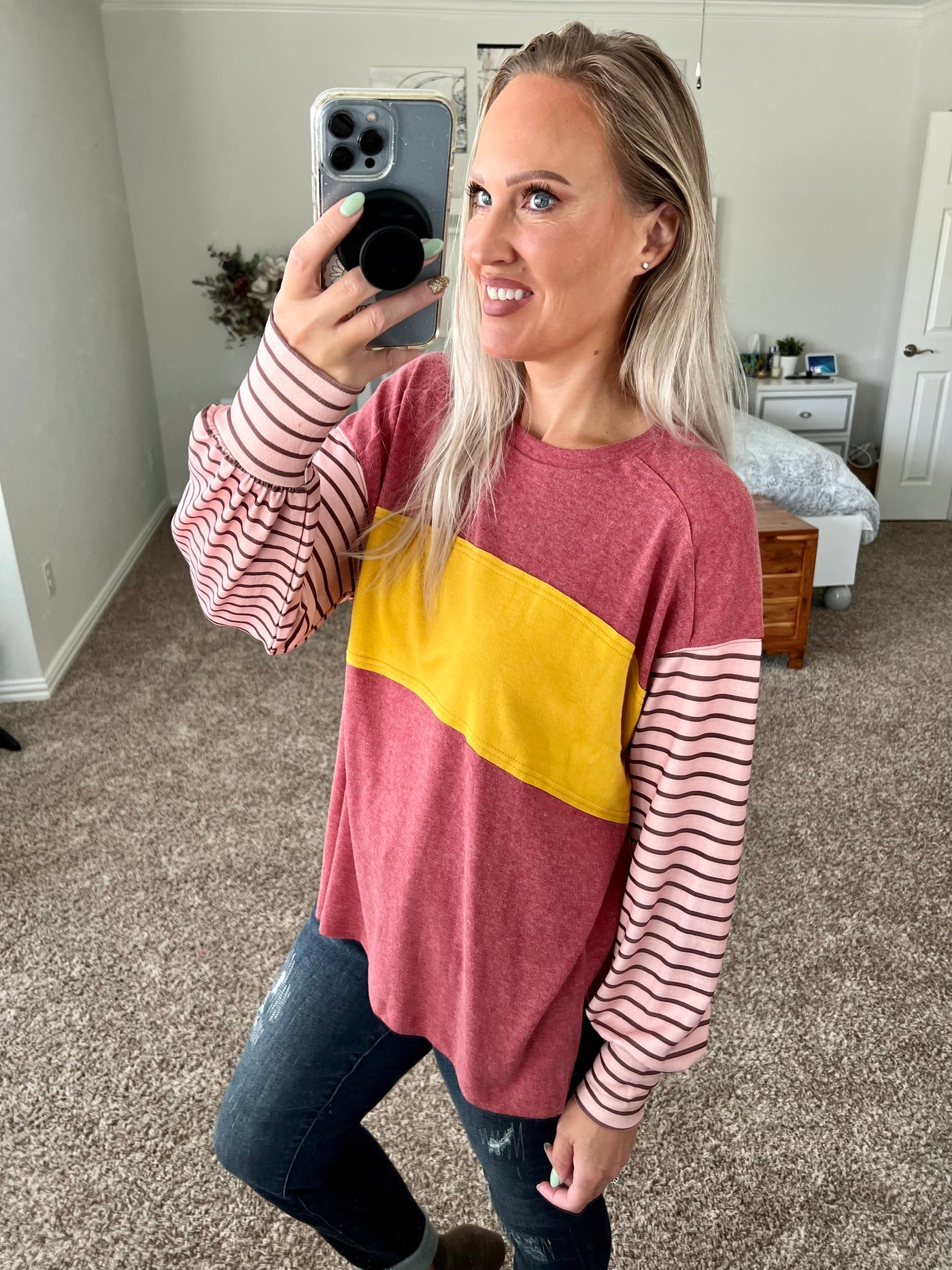 Rochelle Oversized Color Block Dropped Shoulder Long Sleeved Top