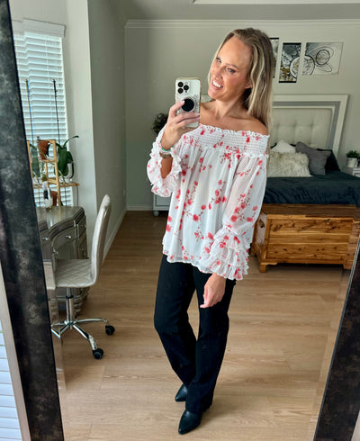 Hadley Floral Off-The-Shoulder Ruffle Sleeve Blouse