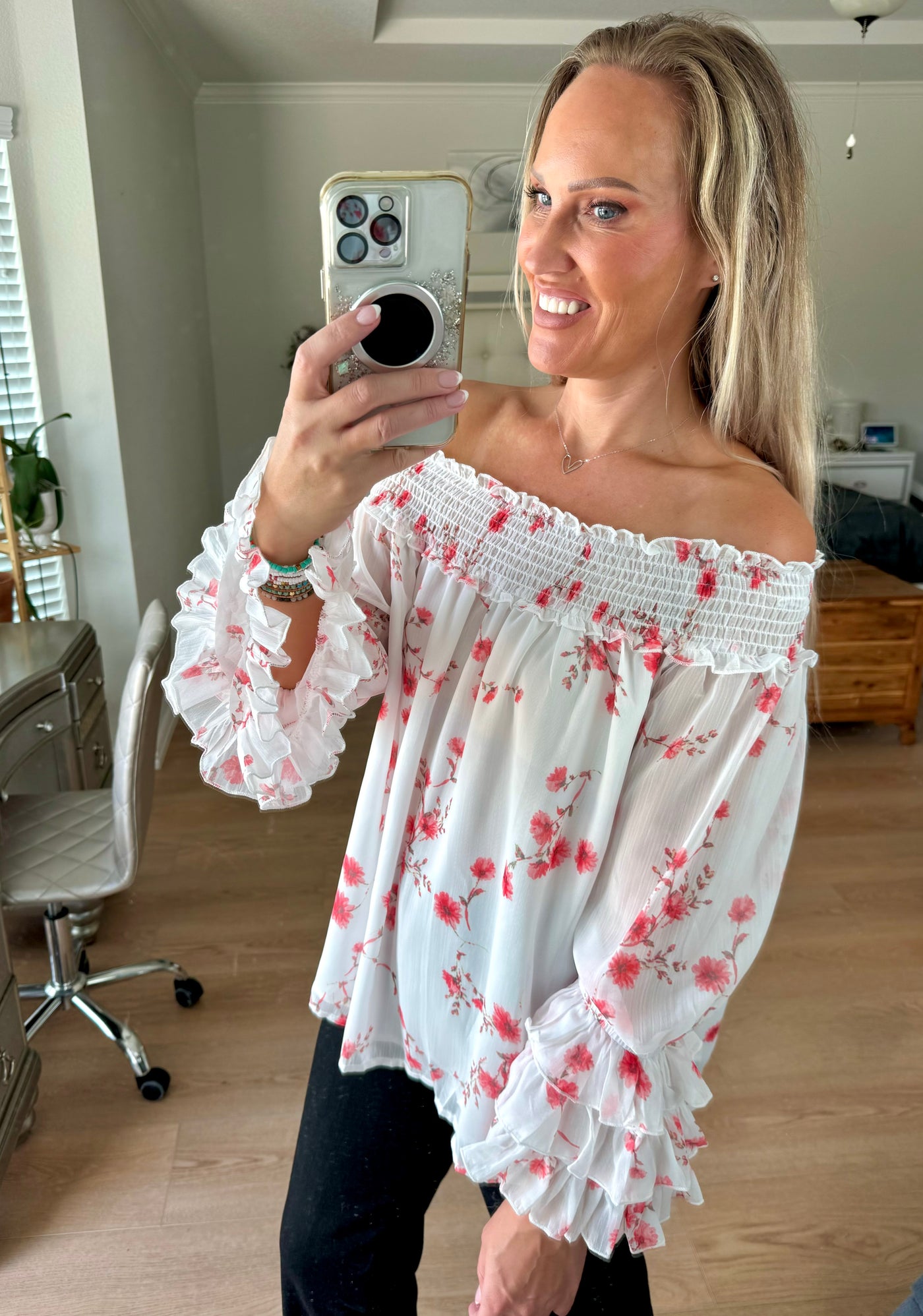 Hadley Floral Off-The-Shoulder Ruffle Sleeve Blouse