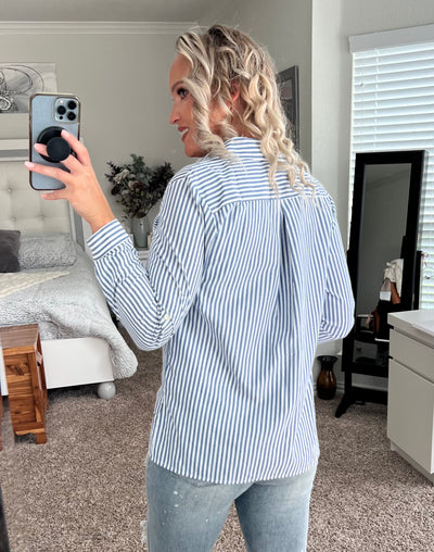 Blue Stripe Button Front Top