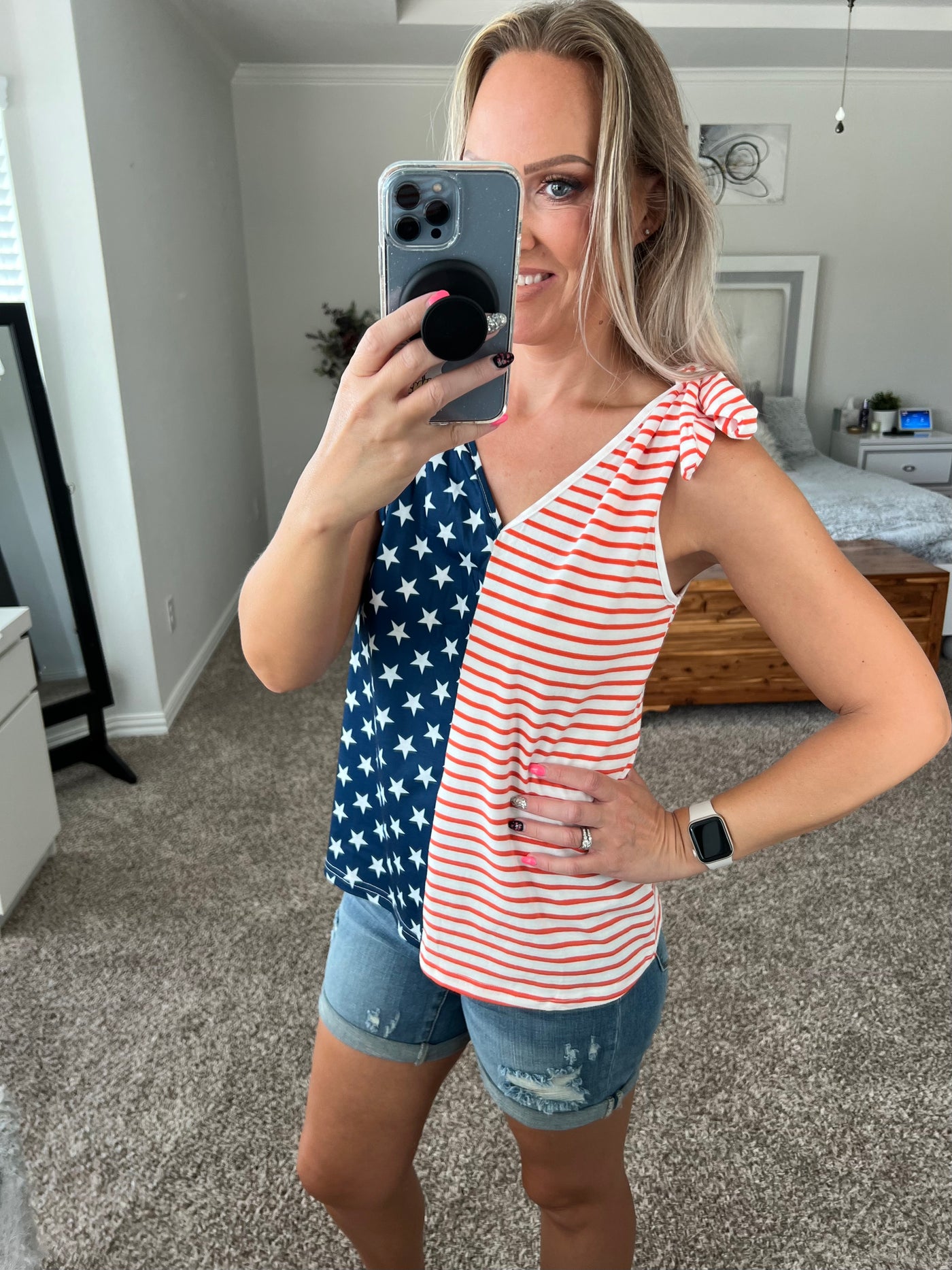 Stars and Stripes Tie Shoulder Tank