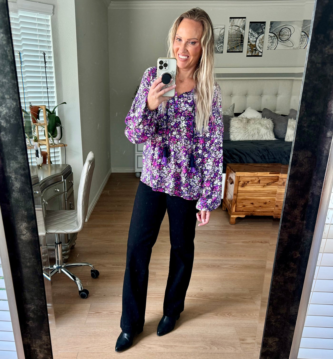 Jenna Floral Tie Neck Long Sleeve Blouse