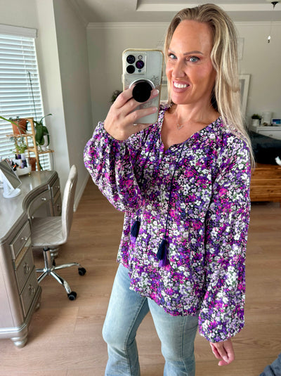 Jenna Floral Tie Neck Long Sleeve Blouse