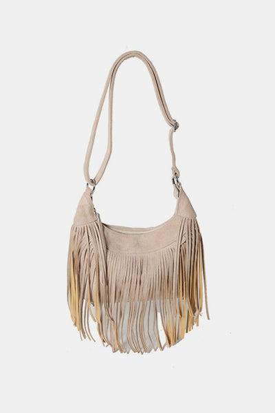 Vegan Suede Fringe Adjustable Strap Shoulder Bag