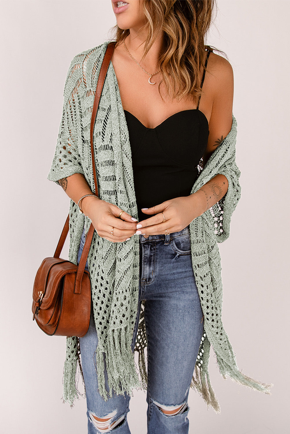 Erica Open Knit Fringed Cardigan