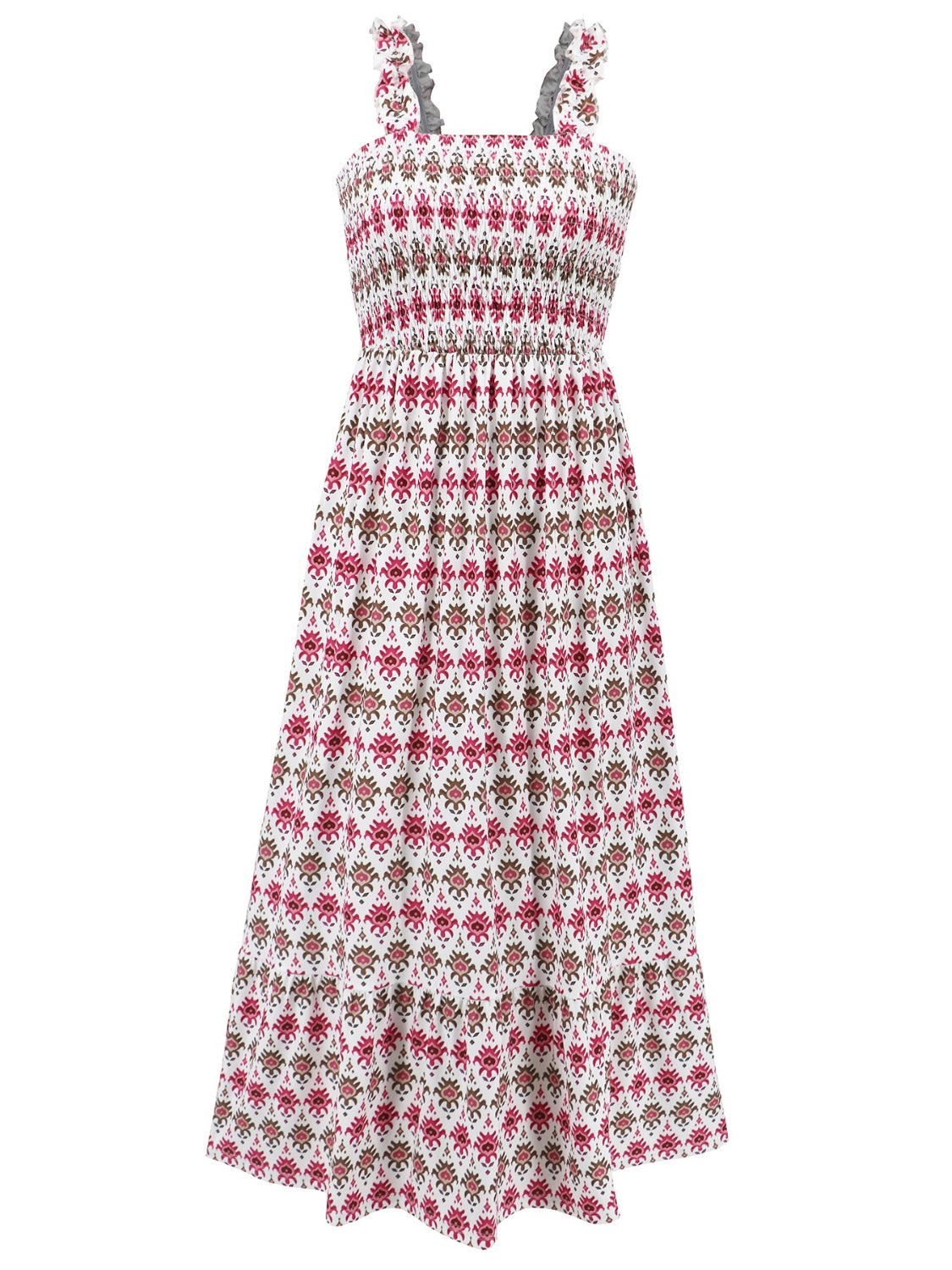 Kenleigh Smocked Printed Square Neck Sleeveless Maxi Dress