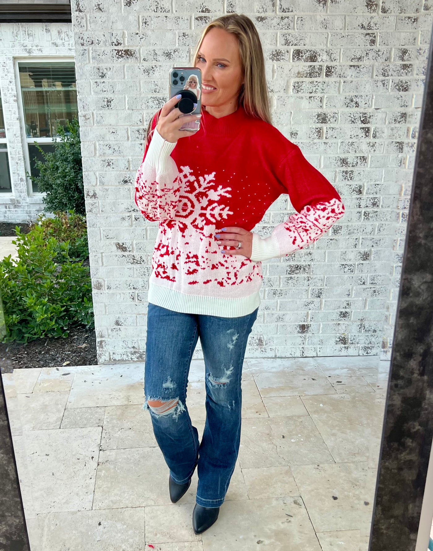 Merry Snowflakes Mock Neck Winter Sweater