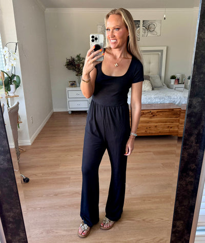 Chelsea Square Neck Short Sleeve Wide Leg Jumpsuit