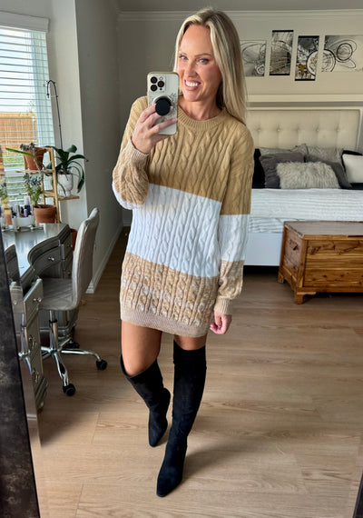 Erika Cable Knit Color Block Sweater Dress