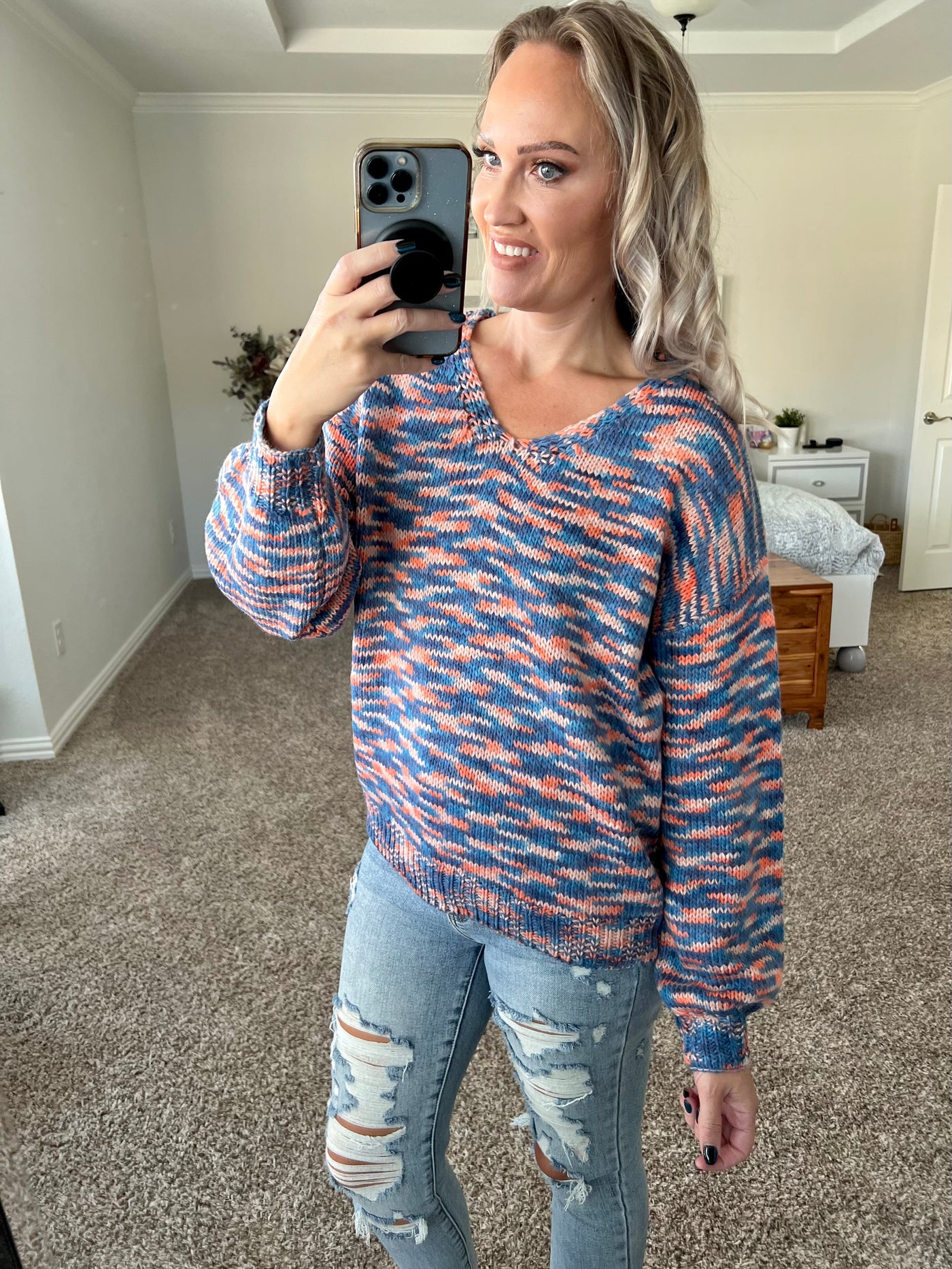 Haley Mixed Color Knit V Neck Sweater