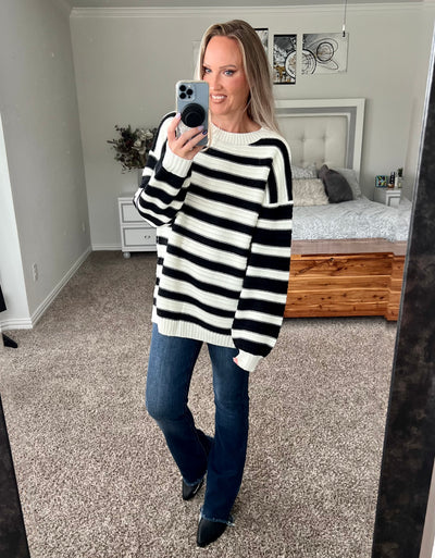 Jacqueline Striped Dropped Shoulder Oversized Sweater