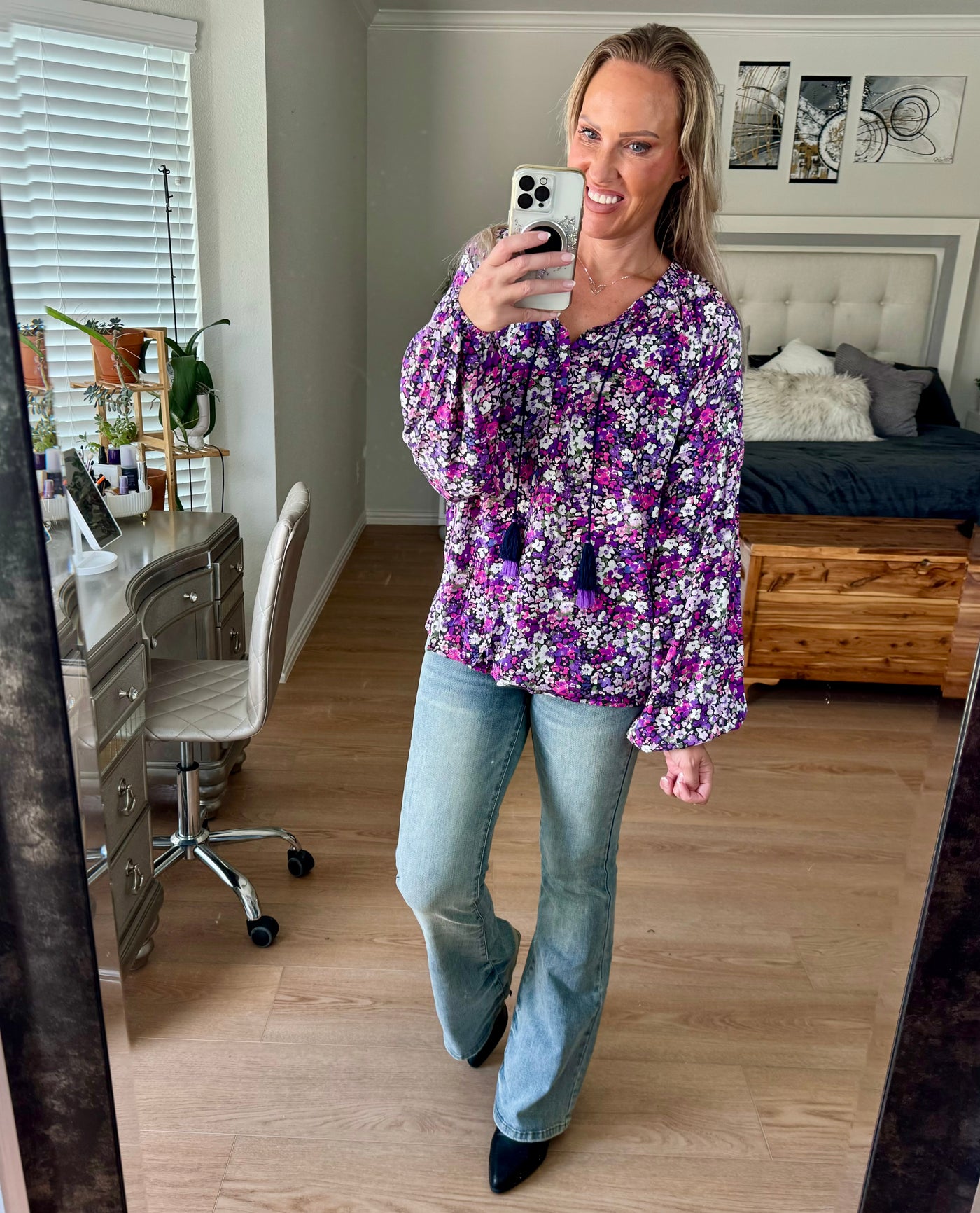 Jenna Floral Tie Neck Long Sleeve Blouse