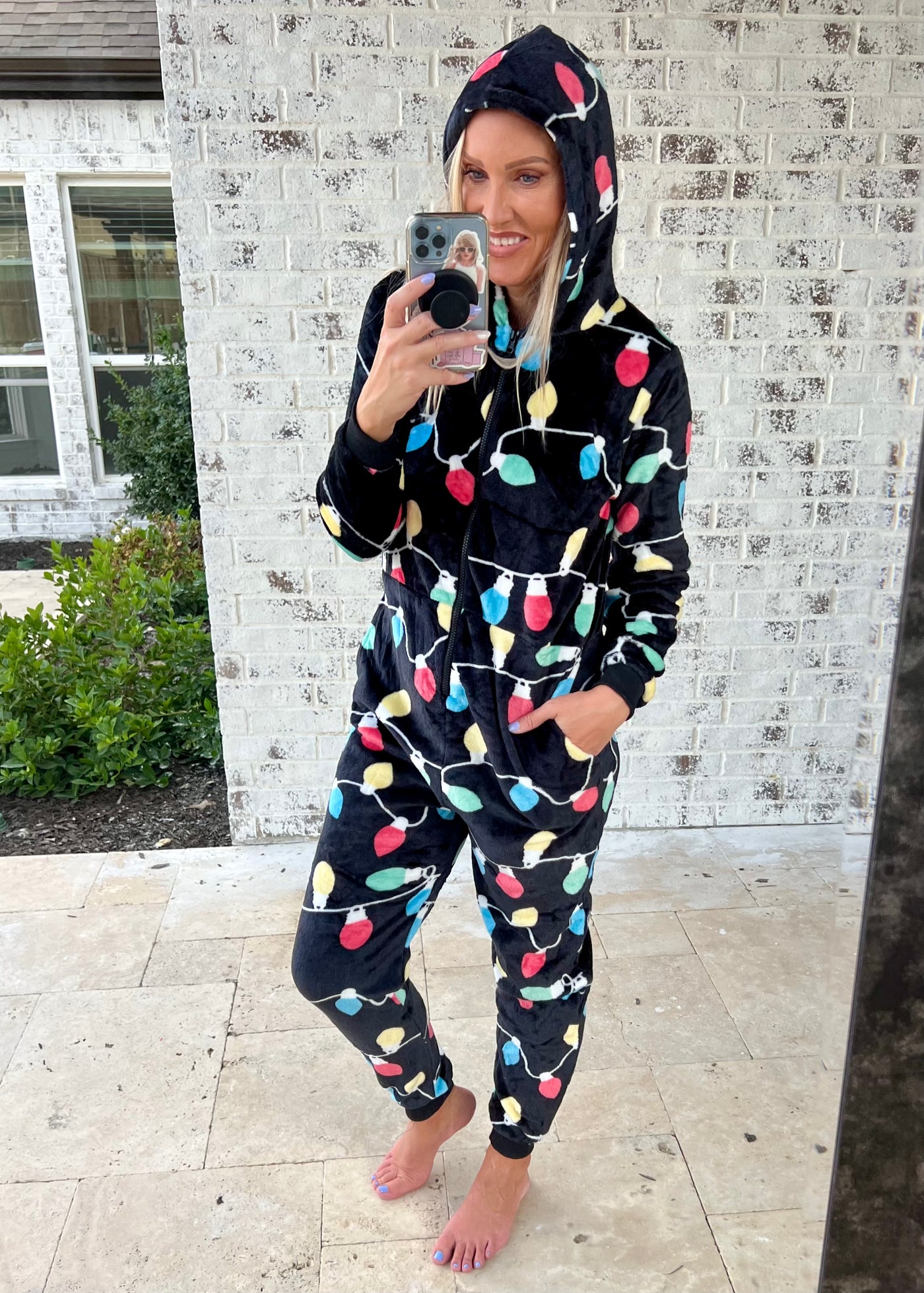 Get Lit Christmas Hooded Pajama Jumpsuit