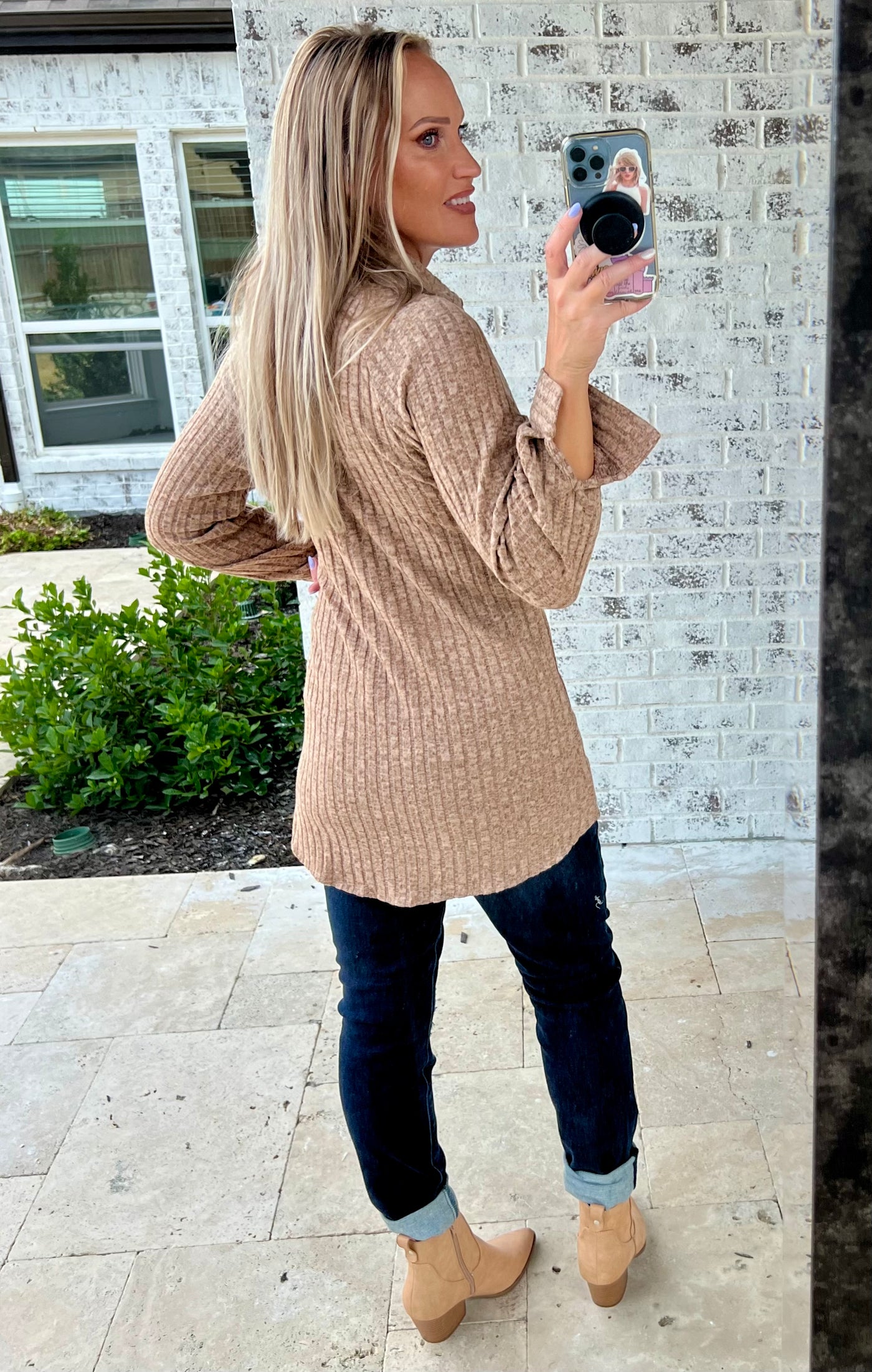 Bailee Button Down Collared Brushed Ribbed Tunic Top