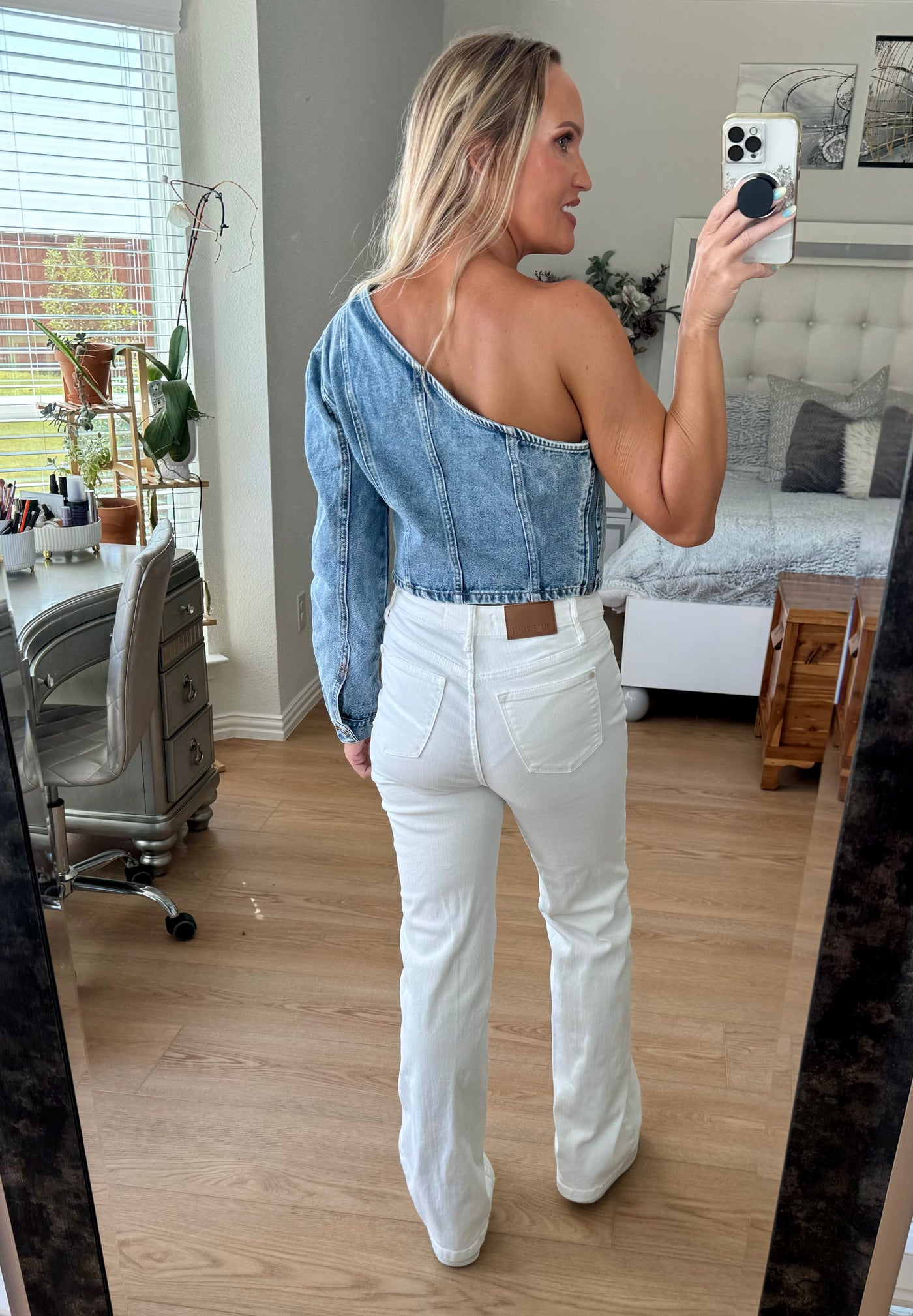 Angie One Shoulder Long Sleeve Denim Top