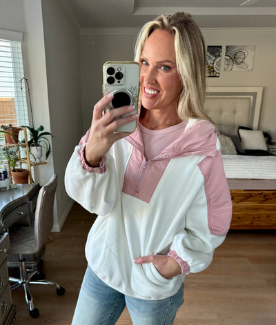 Christin Color Block Half Zip Long Sleeve Hoodie